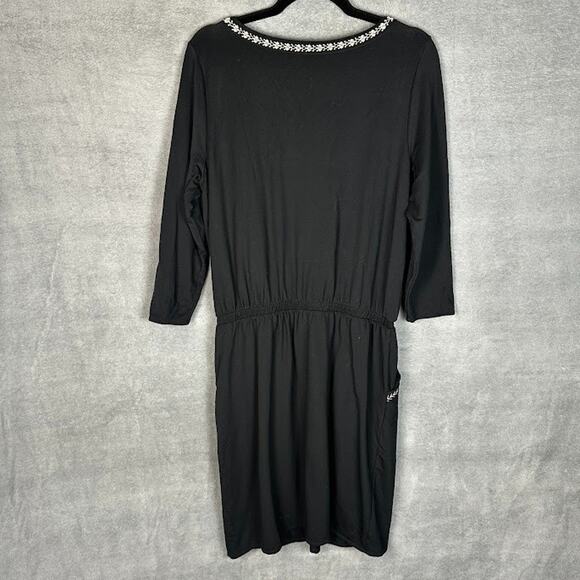 Garnet Hill Dress Womens Medium Black Embroidered Beachy Boho Preppy Comfort - Picture 9 of 14